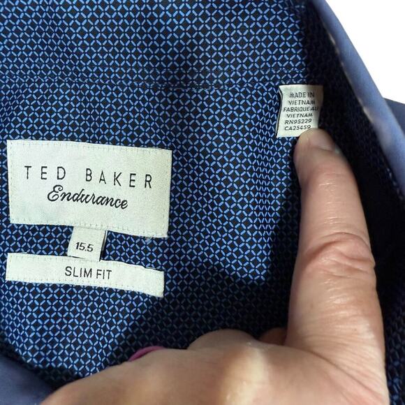 Ted Baker Endurance Dress Shirt Slim Fit Button Up Mens L/S Blue 15.5 Preppy NWT - Picture 6 of 9